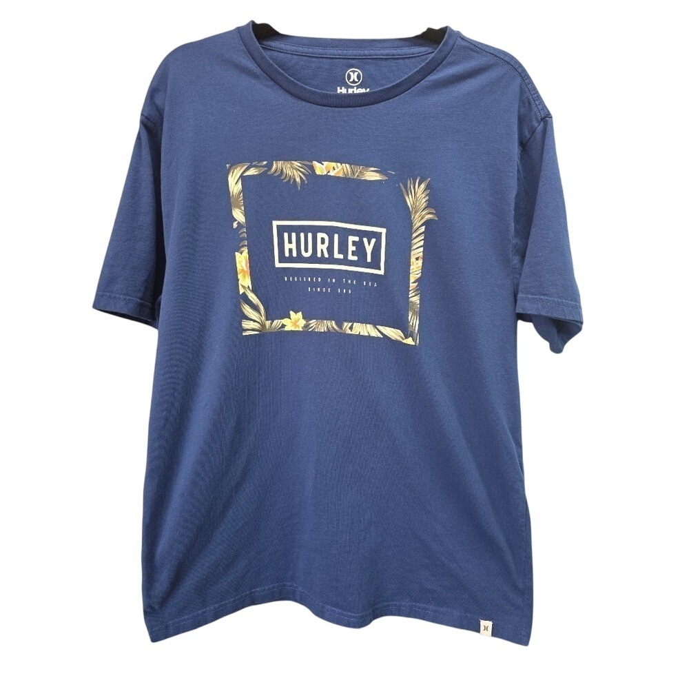 Hurley Blue Tropical Logo Graphic Tee Shirt Men's Medium Surf Skate Streetwear